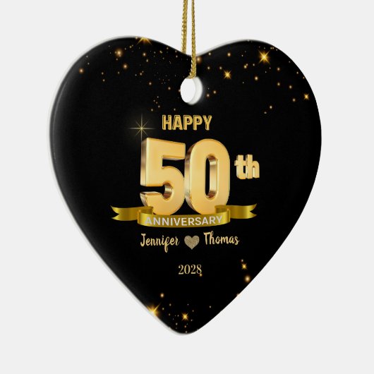 50周年記念結婚グリッター金ゴールドカスタム セラミックオーナメント (右)