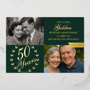 50周年記念結婚グリーンフォト 箔招待状