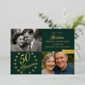 50周年記念結婚グリーンフォト 箔招待状 (立ち正面)