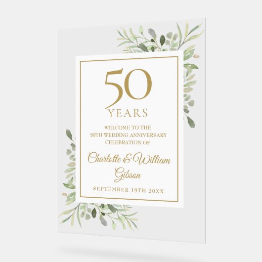 50周年記念結婚グリーンリーへようこそ アクリルサイン (傾斜)