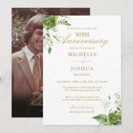 50周年記念結婚グリーンリー金ゴールド写真 招待状