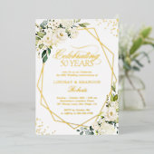 50周年記念結婚グリーンリー金ゴールド幾何学模様 箔招待状 (立ち正面)