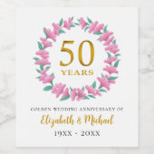 50周年記念結婚ゴールデンピンクフローラリース ワインラベル (シングルラベル)