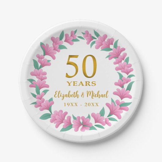 50周年記念結婚ゴールデンピンクリース ペーパープレート (正面)