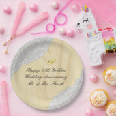 50周年記念結婚サテンフェイク+レース ペーパープレート (パーティー)