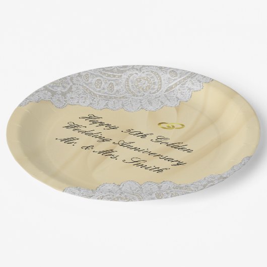 50周年記念結婚サテンフェイク+レース ペーパープレート (アングル)