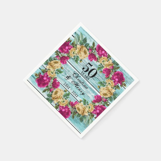 50周年記念結婚シックな素朴フローラ スタンダードカクテルナプキン (角)