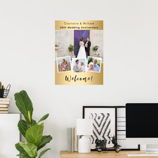 50周年記念結婚シルバー写真ウェルカムサイン ポスター (ホームオフィス)