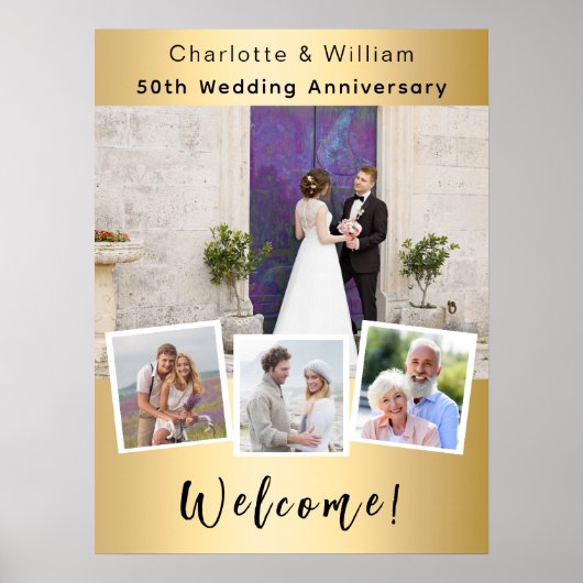 50周年記念結婚シルバー写真ウェルカムサイン ポスター (正面)