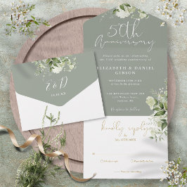 50周年記念結婚セージ緑フローラ オールインワン招待状
