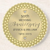 50周年記念結婚ダイヤモンドと金ゴールドオーナメント コースター (正面)