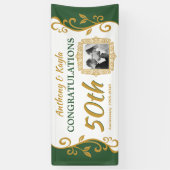 50周年記念結婚ダークグリーン金ゴールドが隆盛 横断幕 (縦)