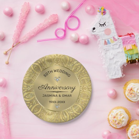 50周年記念結婚テンプレート金ゴールド曼荼羅 ペーパープレート (パーティー)
