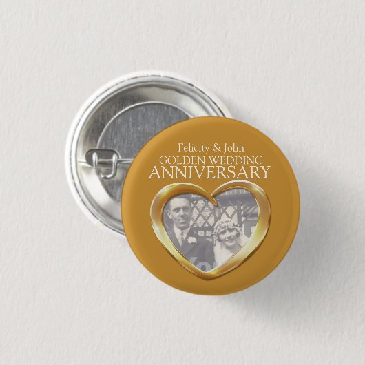 50周年記念結婚ハート写真バッジ 缶バッジ (正面&裏面)