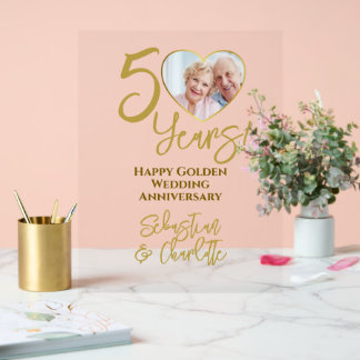 50周年記念結婚ハート写真 アクリルサイン