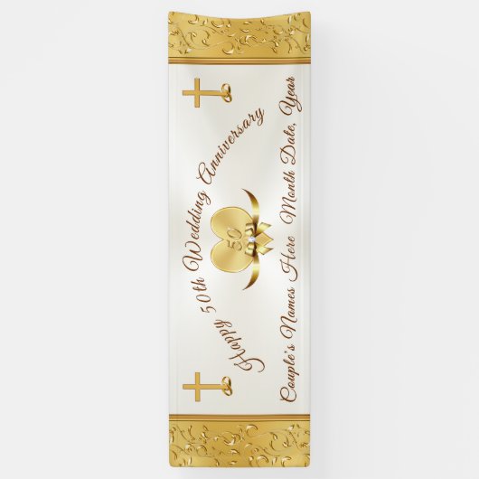 50周年記念結婚バナーパーソナライズされた 横断幕 (縦)