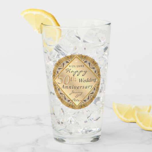 50周年記念結婚バラゴールデングラス タンブラーグラス (アイス正面)