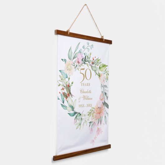 50周年記念結婚バラフローラ 吊り下げ型タペストリー (傾斜あり)