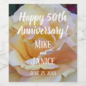 50周年記念結婚パステルバラパーソナライズされた ワインラベル (シングルラベル)