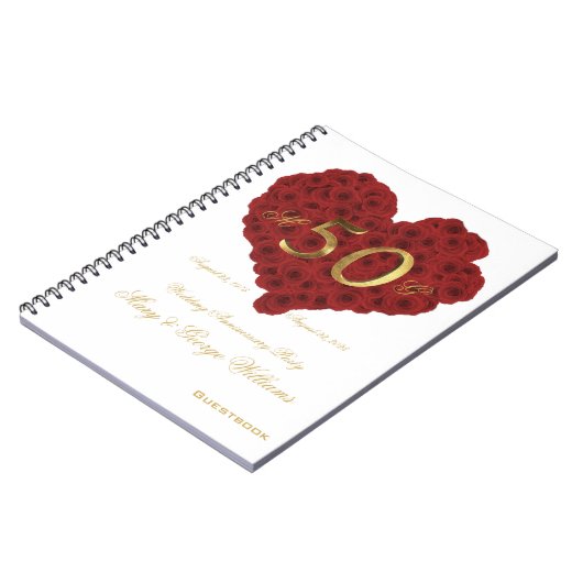 50周年記念結婚パーティーゲストブックレッドローズ ノートブック (左側)