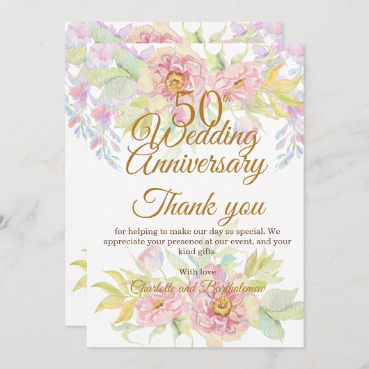 50周年記念結婚パーティーバラ サンキューカード (正面/裏面)