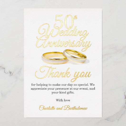 50周年記念結婚パーティーフォイルサンキューカード 箔招待状 (正面)