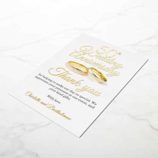 50周年記念結婚パーティーフォイルサンキューカード 箔招待状 (回転した状態)