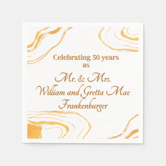 50周年記念結婚パーティー金ゴールドと白色 スタンダードカクテルナプキン (正面)