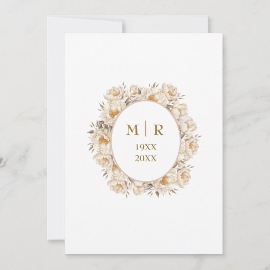 50周年記念結婚パーティー金ゴールドホワイト牡丹 招待状 (裏面)