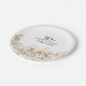 50周年記念結婚パーティー金ゴールド白フローラ ペーパープレート (アングル)