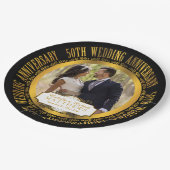 50周年記念結婚フォトブラック |金ゴールドトーン ペーパープレート (アングル)