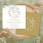 50周年記念結婚フローラグリーンリー広場 招待状<br><div class="desc">50周年の文字を含むフェイク金ゴールドホイル縁どの周りに飾り付けた月桂樹の緑のガーランド。記念日の下にイベント詳細が設定されているクラシックエレガント文字。この逆の特徴は一致結婚したするフローラと金ゴールドフォイルのガーランドの中に設定されたカップルの名フェイク前を特徴とする。Thisisnomeによる設計©</div>