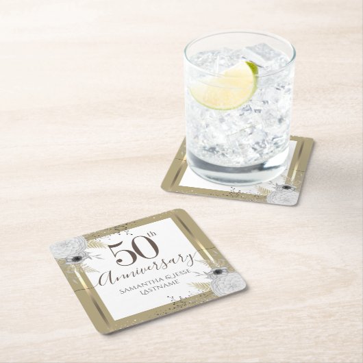 50周年記念結婚フローラスクエア紙海岸 スクエアペーパーコースター (インサイチュ)