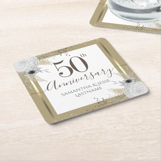 50周年記念結婚フローラスクエア紙海岸 スクエアペーパーコースター (アングル)