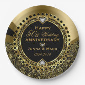 50周年記念結婚フローラブラック&金ゴールド3 Din ペーパープレート (正面)