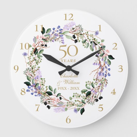 50周年記念結婚フローララベンダーガーランド ラージ壁時計 (正面)