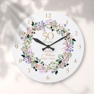 50周年記念結婚フローララベンダーガーランド ラージ壁時計