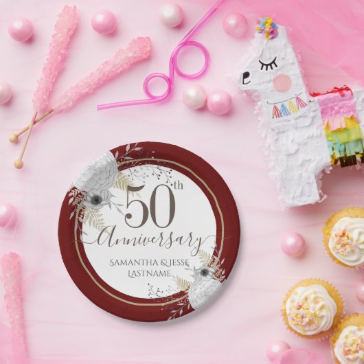 50周年記念結婚フローラ紙プレート ペーパープレート (パーティー)