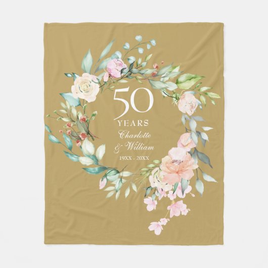 50周年記念結婚フローラ金ゴールド フリースブランケット (正面)