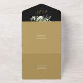 50周年記念結婚ブラックと金ゴールドフローラ オールインワン招待状 (外側)