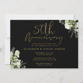 50周年記念結婚ブラックと金ゴールドフローラ 招待状 (正面)