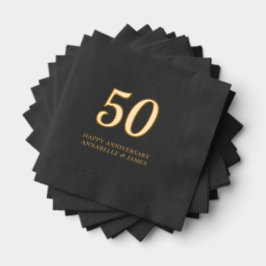 50周年記念結婚ブラックフォイルナプキンス 箔ナプキン