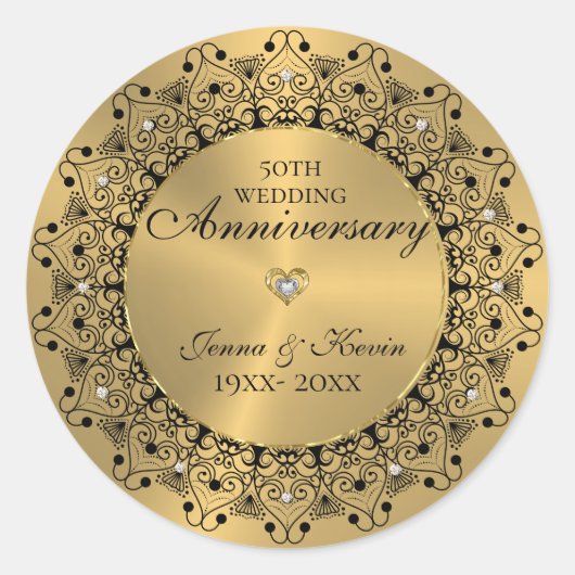 50周年記念結婚ブラックマンダラ金ゴールド ラウンドシール (正面)