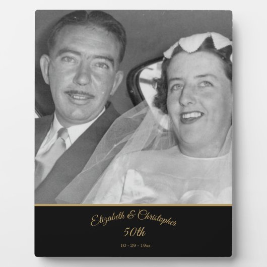 50周年記念結婚ブラック金ゴールドエレガント フォトプラーク (正面)
