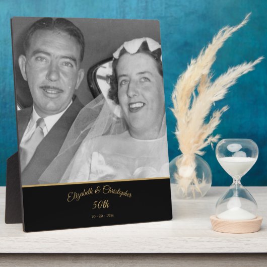 50周年記念結婚ブラック金ゴールドエレガント フォトプラーク (側面)