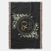 50周年記念結婚ブラック金ゴールドグリーンリーリーフ スローブランケット (正面縦)