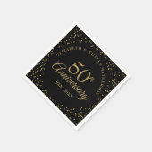 50周年記念結婚ブラック金ゴールドダスト スタンダードカクテルナプキン (角)