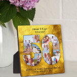 50周年記念結婚ブラック金ゴールドフォトコラージュ フォトプラーク<br><div class="desc">50周年記念写真結婚プラーク – あなたの写真の11で作らお気に入りのれた。ブラシスタイリッシュ付き金ゴールドの背景と黒いタイポグラフィの形見。この写真テンプレートは、あなたが写真をアップロードするように設定されているので、彼らは自動的に番号50の写真のコラージュを型枠する。デザインはポートレート、ランドスケープ、正方形の形状を利用し与えて、スポットに写真を配置する柔軟性が最高のたっぷり。全ての言葉はカスタマイズ可能でする – それは現読在50年の愛と分け合いの[あなたの名気に前] [あなたの日付]。私の店を見てもっとアイディアを。</div>