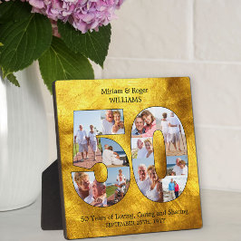 50周年記念結婚ブラック金ゴールドフォトコラージュ フォトプラーク