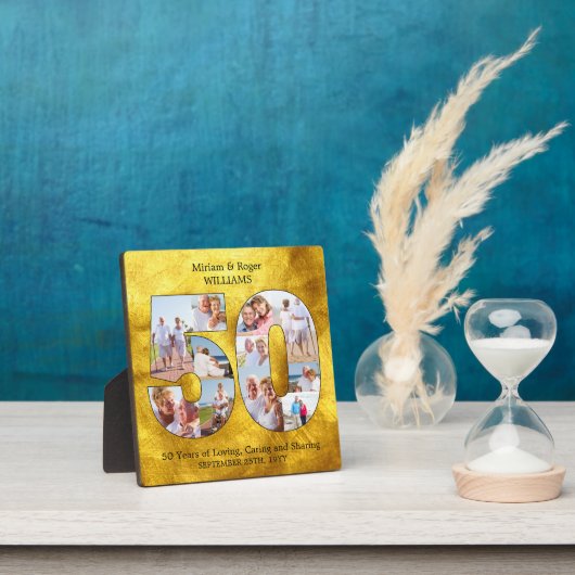 50周年記念結婚ブラック金ゴールドフォトコラージュ フォトプラーク (インサイチュ)